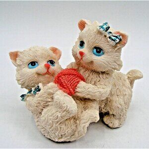 White Persian Playful Kittens Cat Figurine Home Decor Collectible Resin Vintage